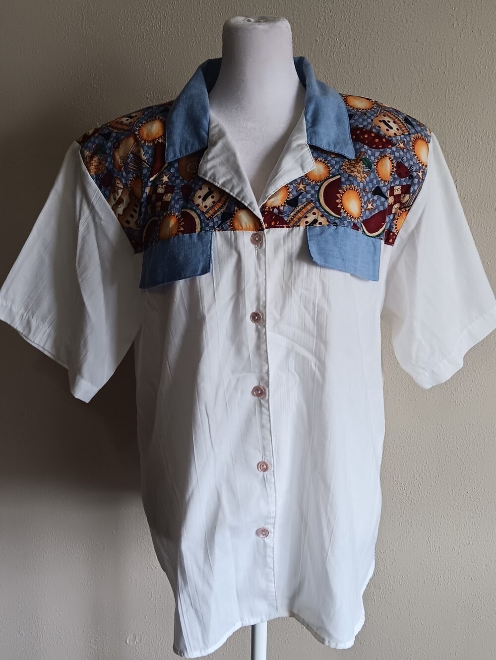 90s Watermelon & Black Bird Sunshine Button Up Shirt, Approx Size Large, Vintage